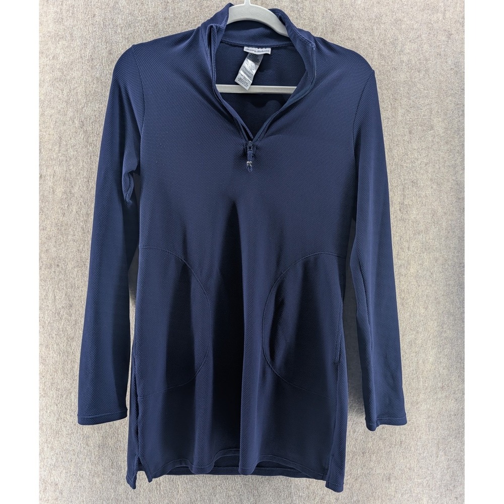 Tommy Bahama Navy Blue Textured Quarter Zip Long Sleeve Tunic Top XS
